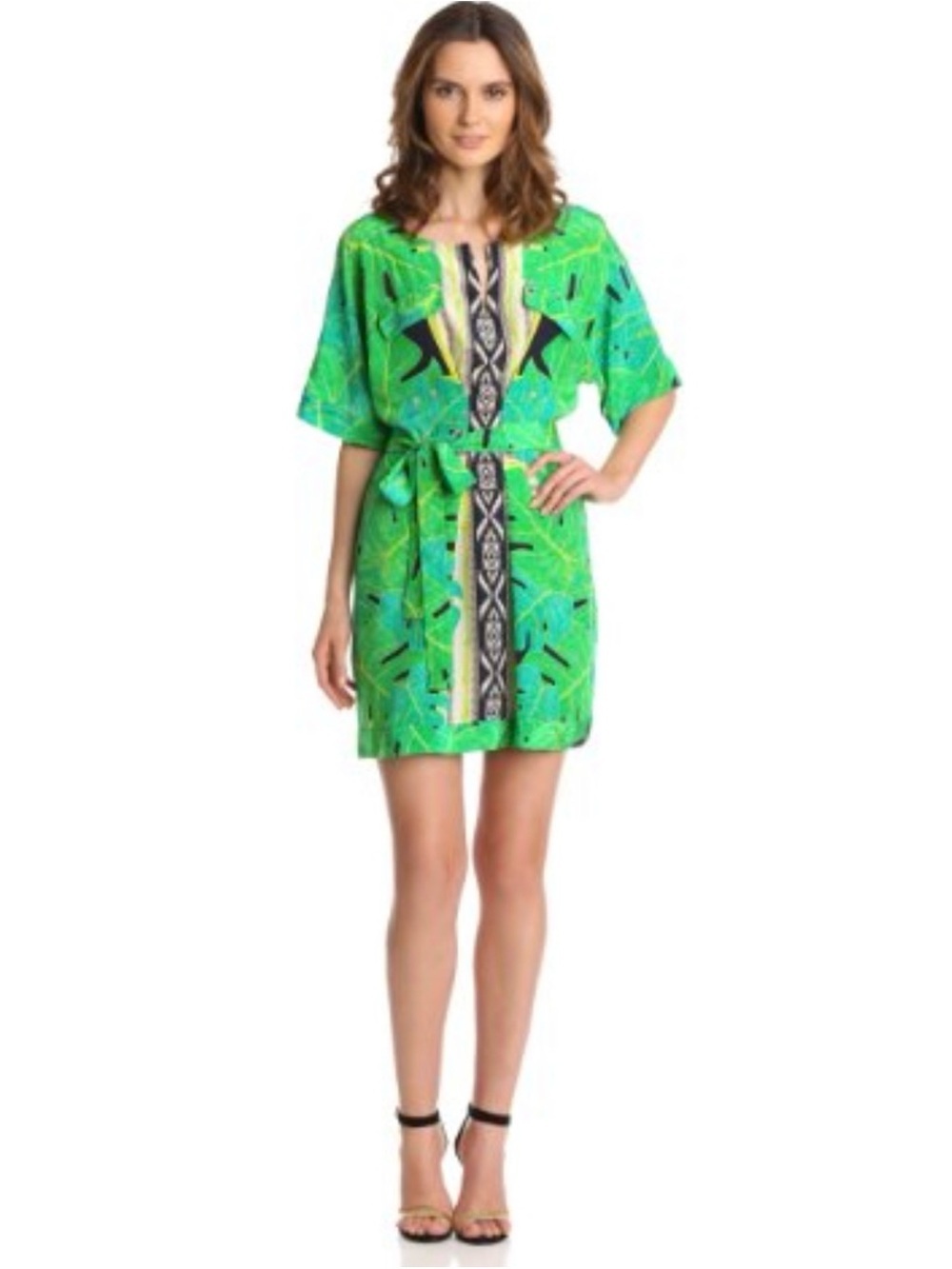 Yoana Baraschi Green and black  Printed Shirt Dress 100% silk size S